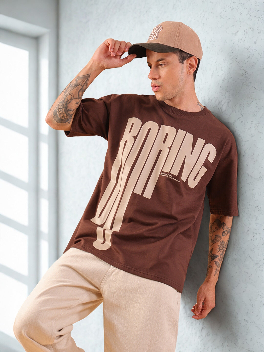 Oversized Brown Graphic Print T-Shirt Unisex Streetwear Tee