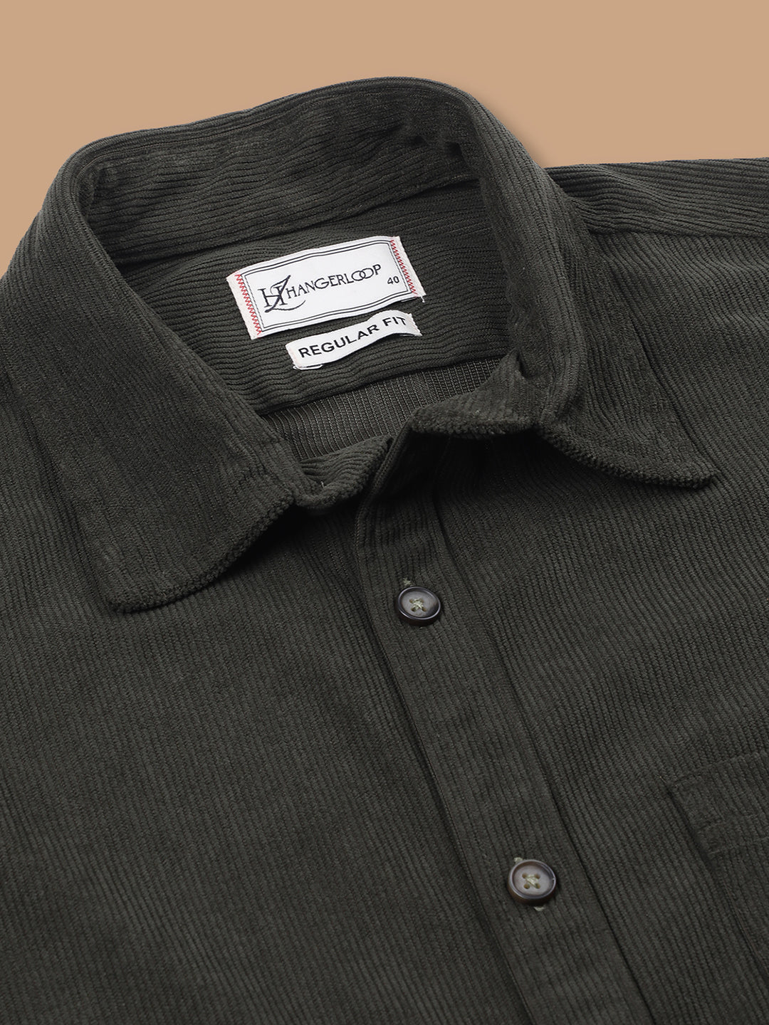 Men’s Corduroy Shirt – Regular Fit, Full Sleeve, Vintage 90’s Style - Olive