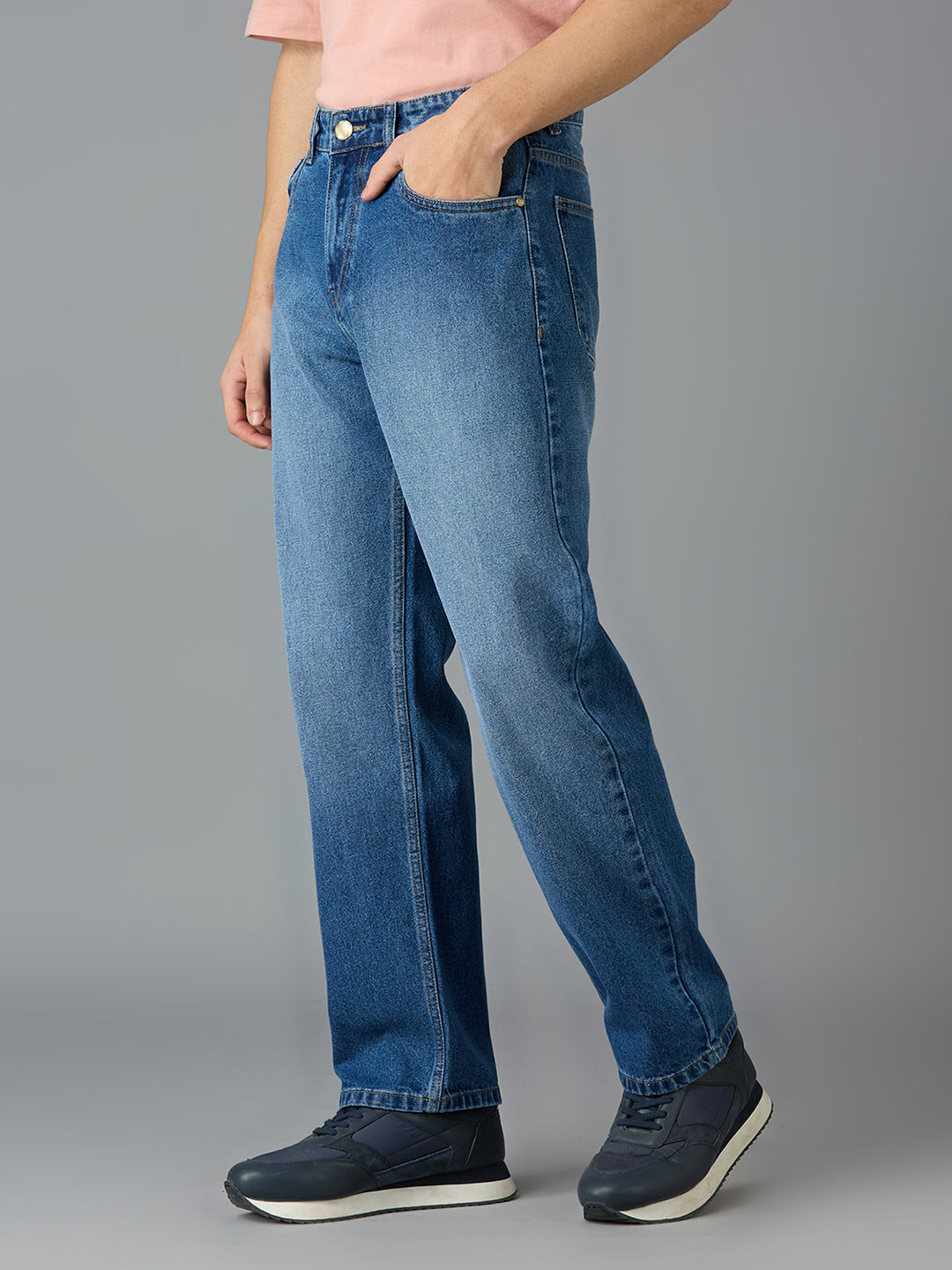 Men Light Fade Regular Fit Jeans - 100% Cotton, Navy Blue