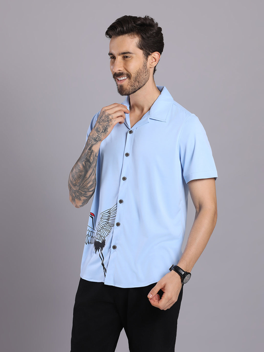 Opaque Printed Knitted Half Sleeve Shirt – Effortless Comfort & Style - Blue