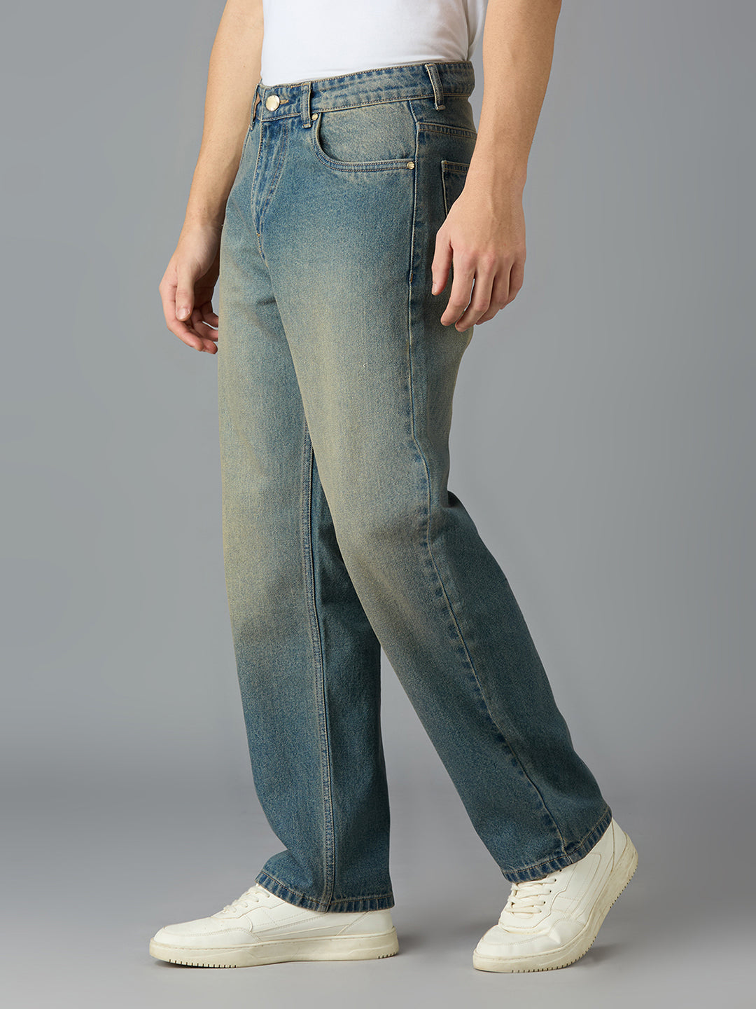 Vintage Heavy washed Straight Leg Jeans (Men, Khaki Tint)