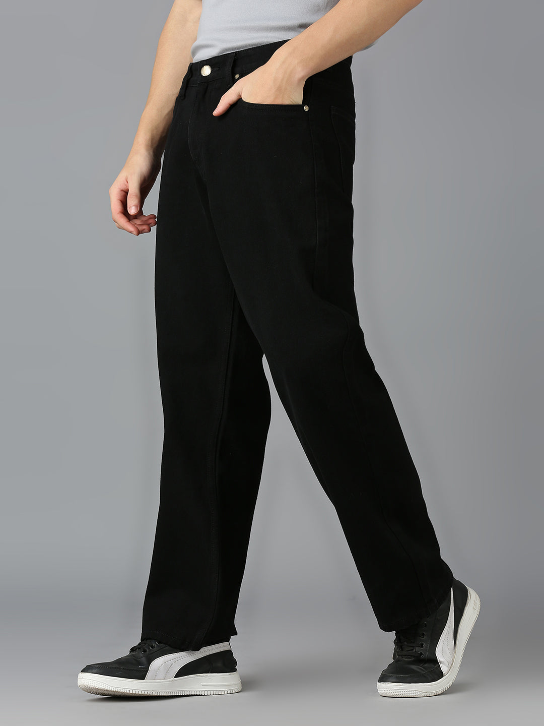Men Casual Wear Straight Leg Jeans - Black 100% Cotton