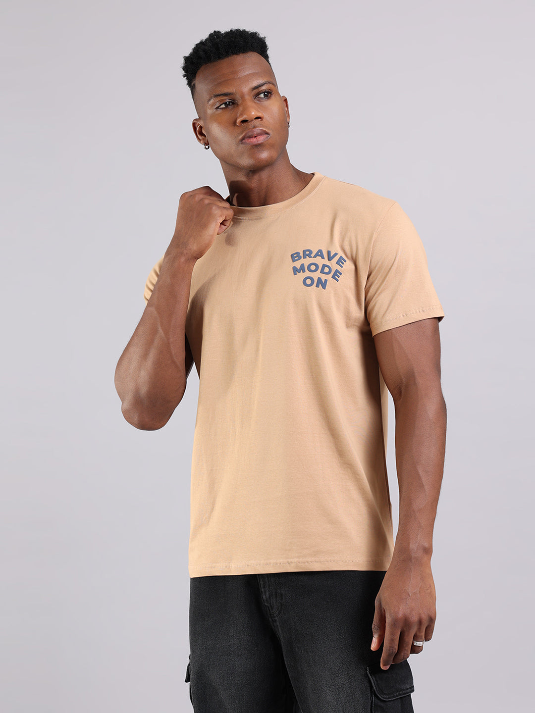 Beige Regular Fit T-Shirt - Brave Mode On
