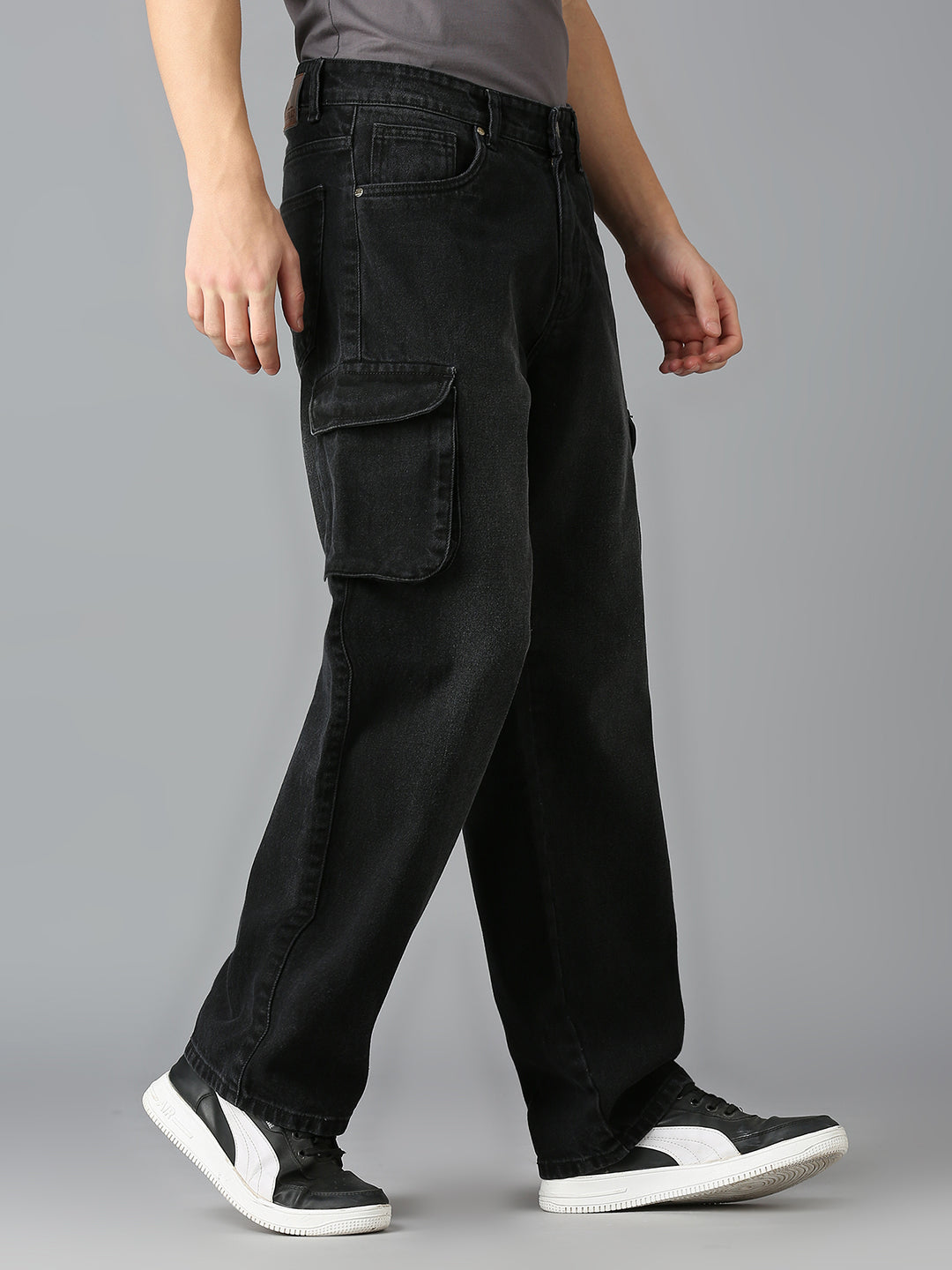 Men Stone wash Multi-pocket Cargo Jeans - Charcoal Black