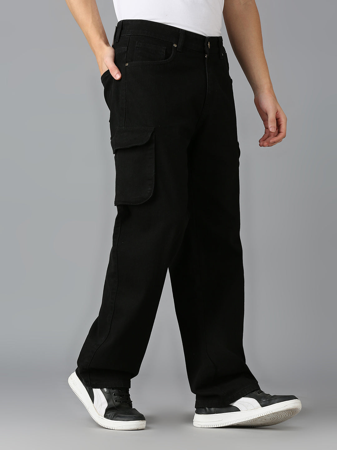 Men's Casual Street Multi-pocket Black Cargo Jeans