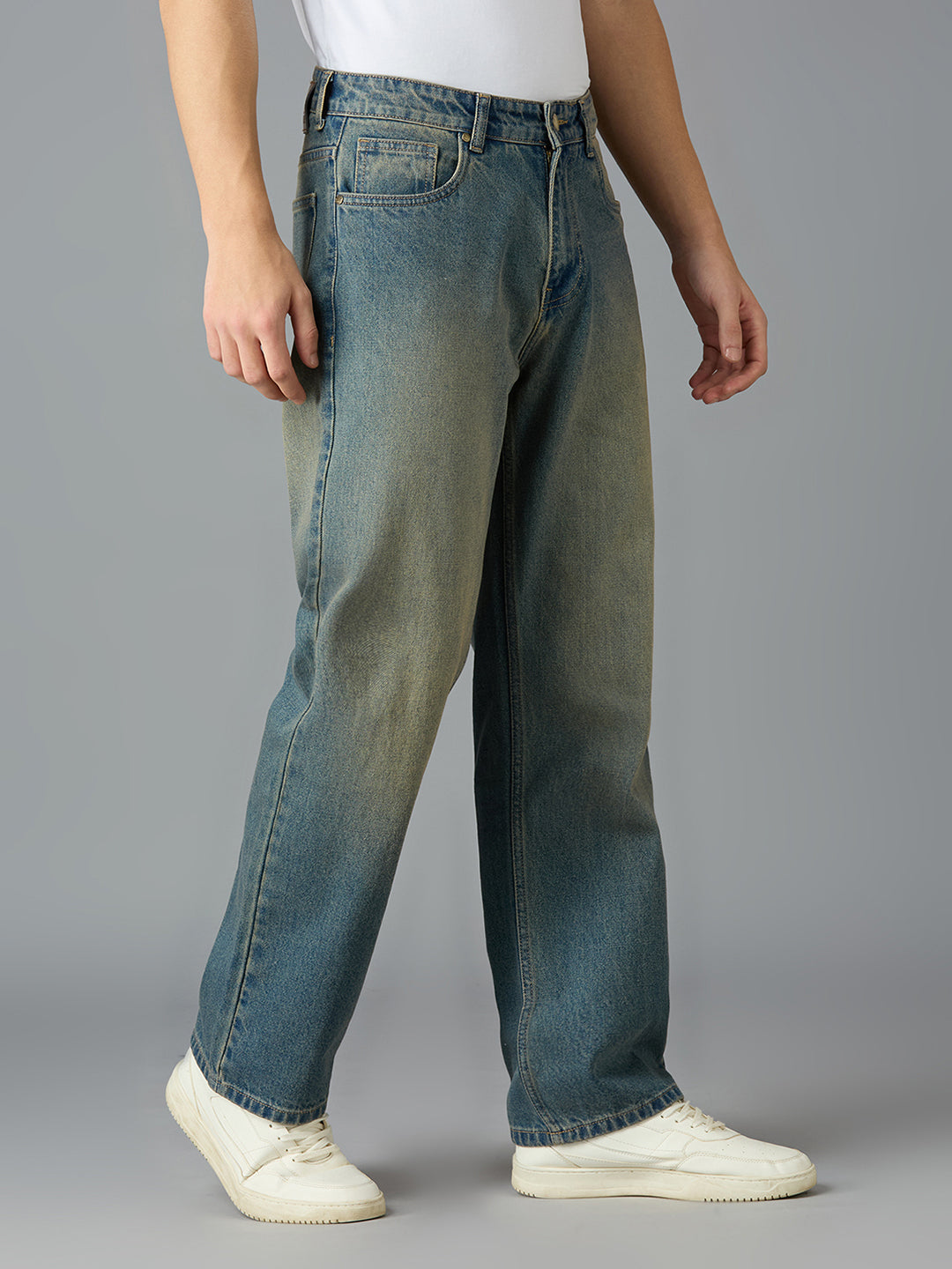 Vintage Heavy washed Straight Leg Jeans (Men, Khaki Tint)