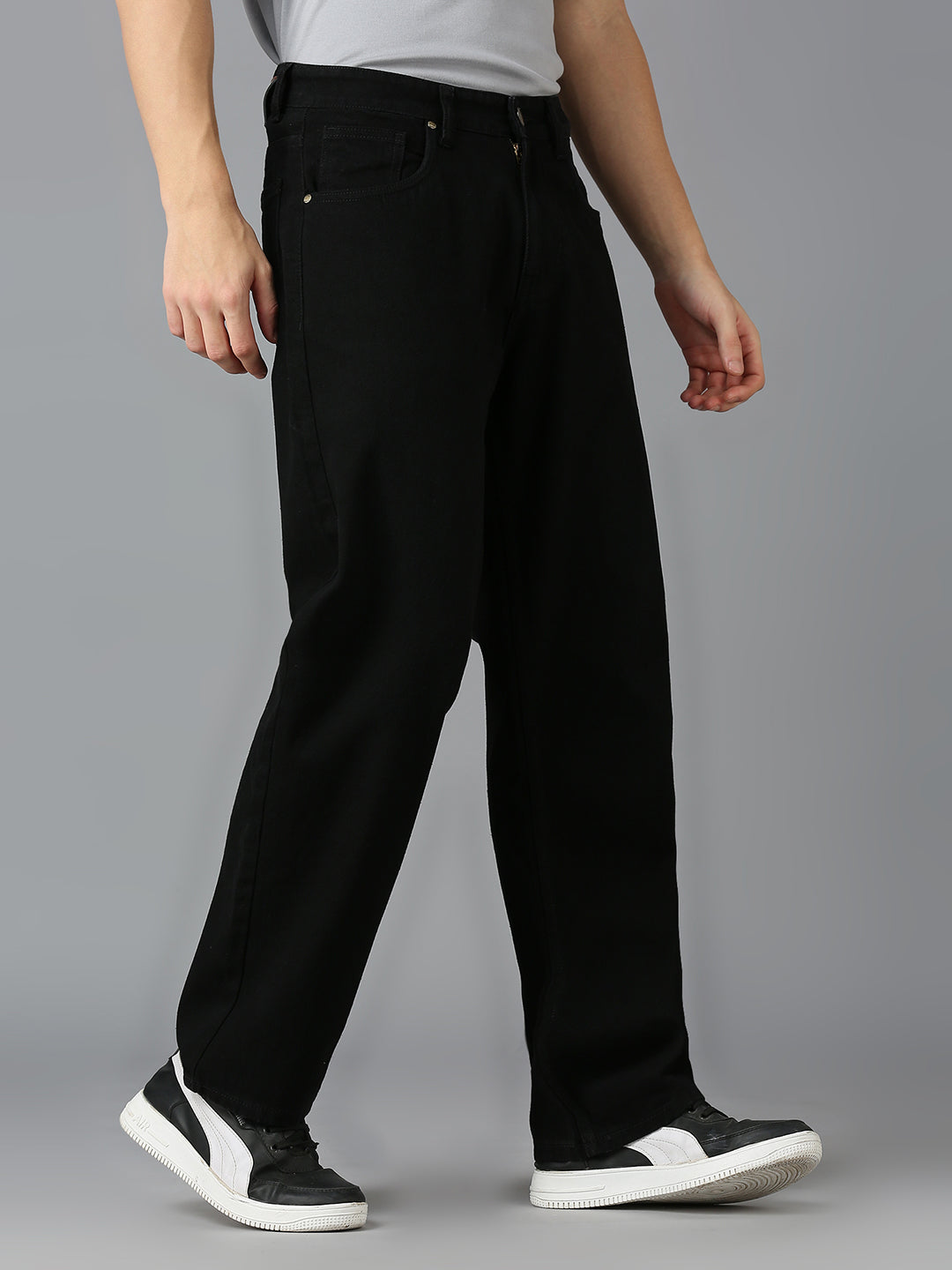 Men Casual Wear Straight Leg Jeans - Black 100% Cotton