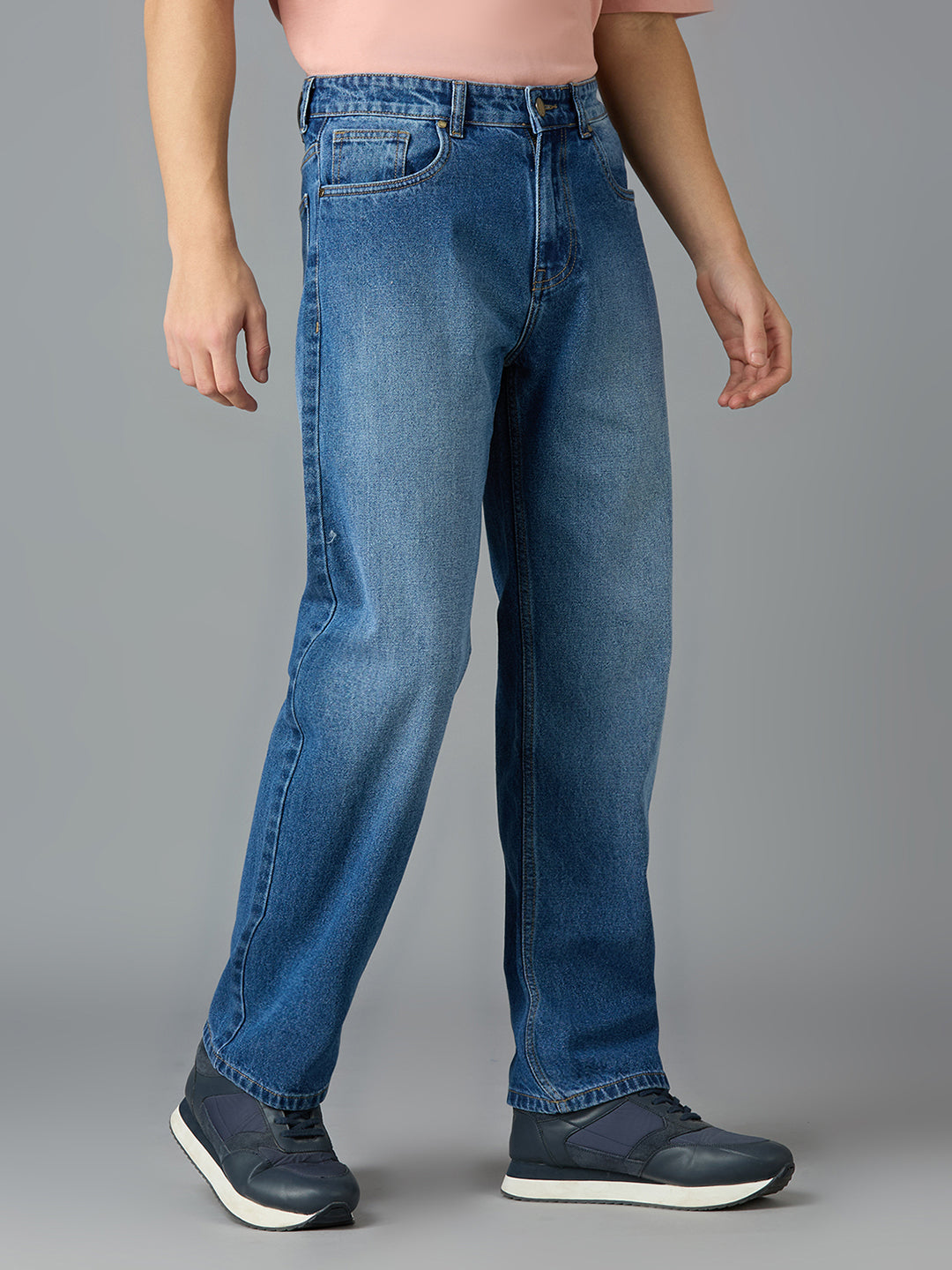 Men Light Fade Regular Fit Jeans - 100% Cotton, Navy Blue