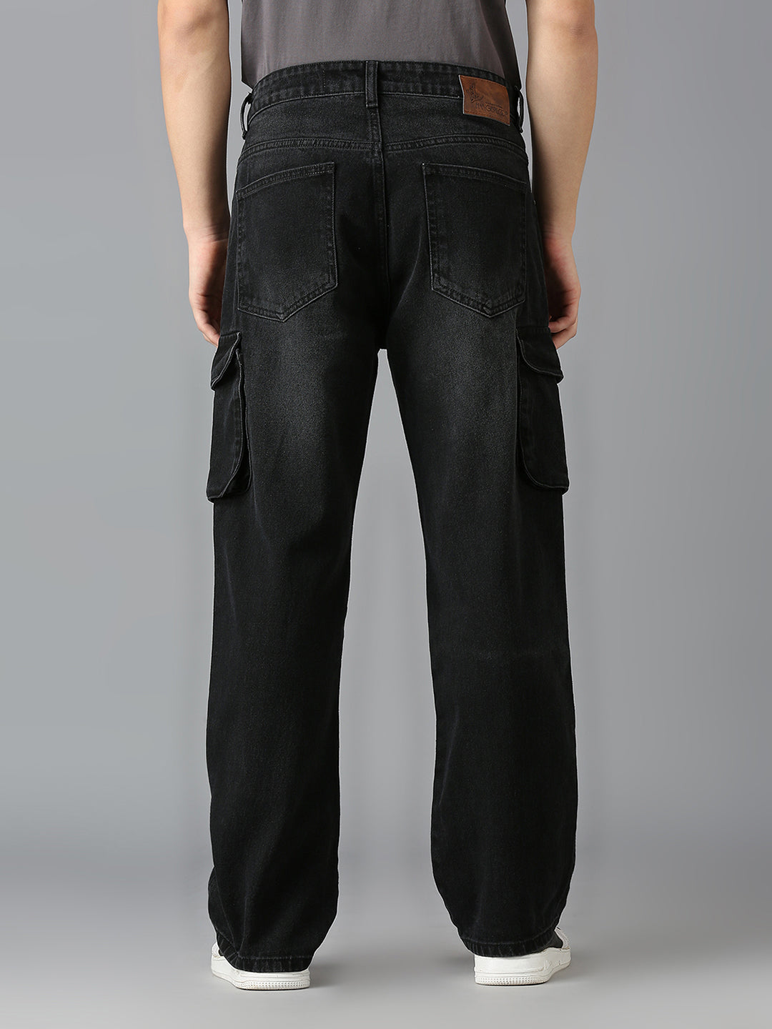 Men Stone wash Multi-pocket Cargo Jeans - Charcoal Black