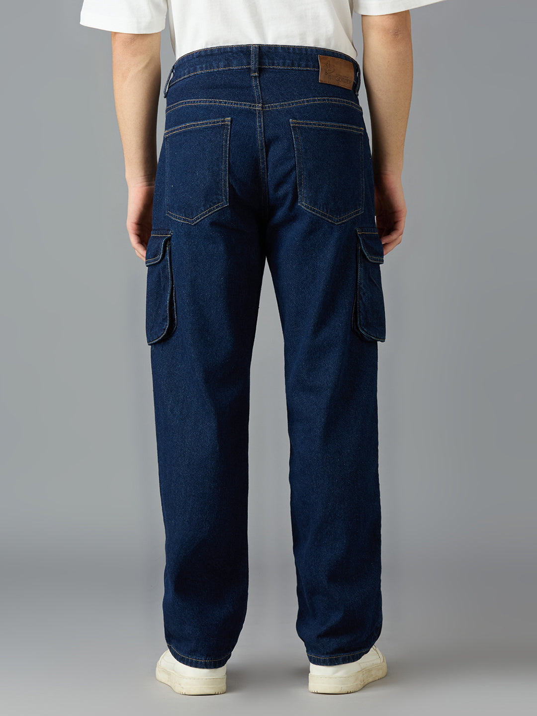 Men's Casual Wear Multi-pocket Regular Fit Navy Blue Cargo Jeans