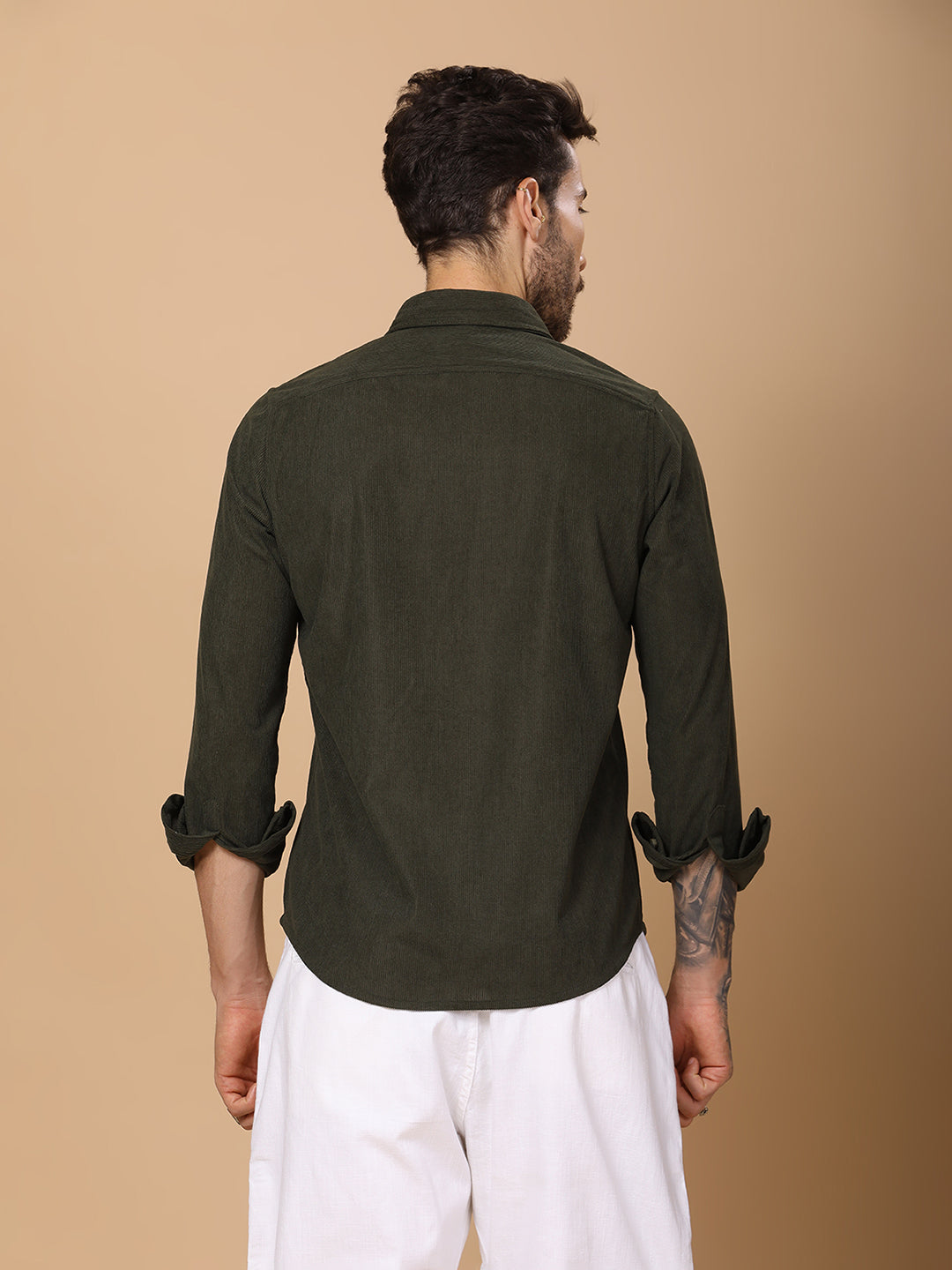Men’s Corduroy Shirt – Regular Fit, Full Sleeve, Vintage 90’s Style - Olive