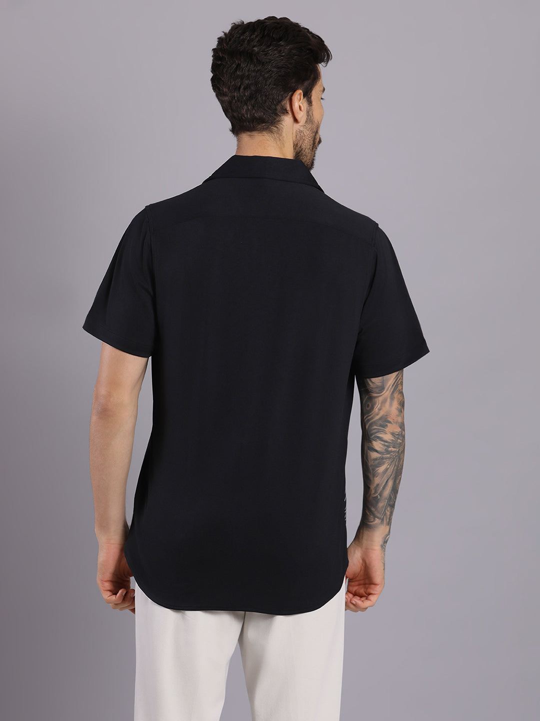Opaque Printed Knitted Half Sleeve Shirt – Effortless Comfort & Style - Black