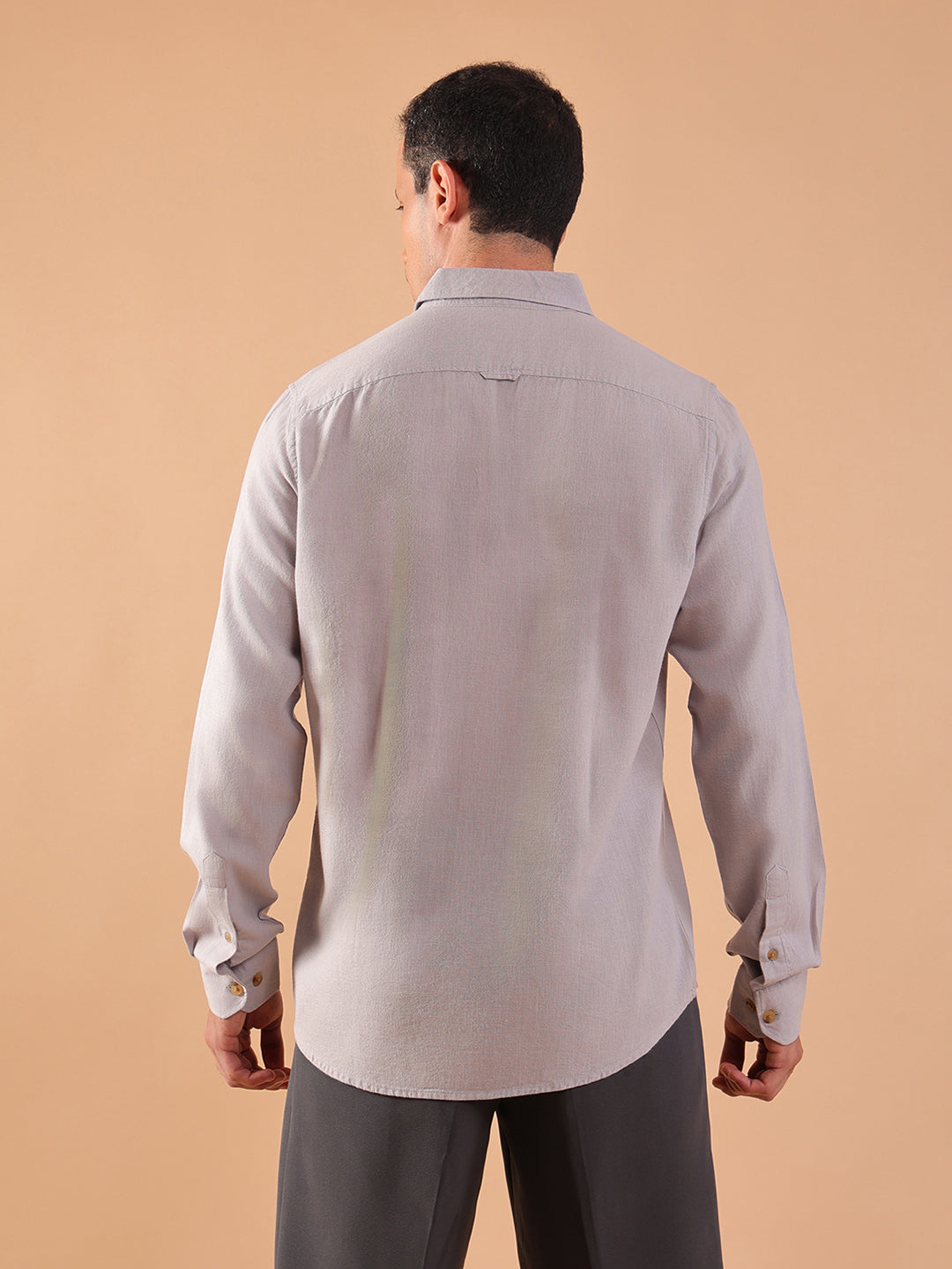 Men's Pure Linen Full Sleeve Shirt - Regular Fit, Cutaway Collar - Grey