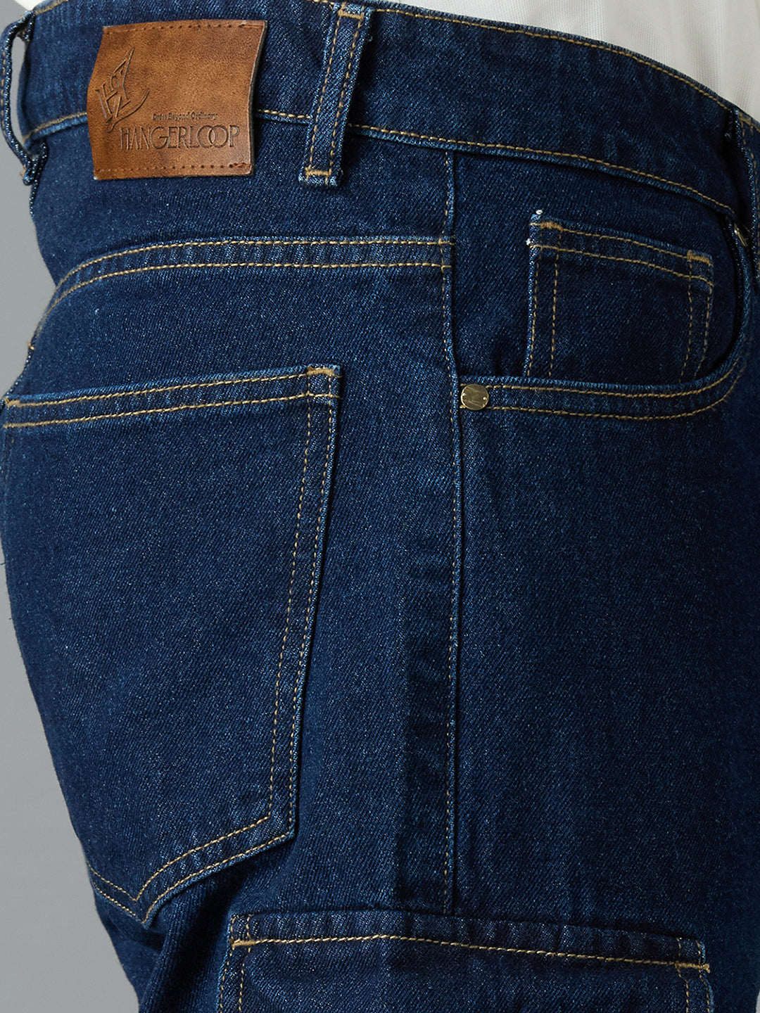 Men's Casual Wear Multi-pocket Regular Fit Navy Blue Cargo Jeans