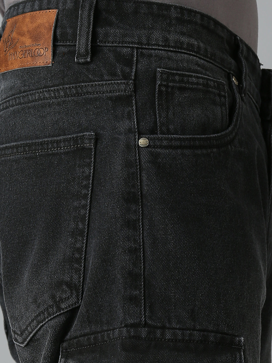 Men Stone wash Multi-pocket Cargo Jeans - Charcoal Black