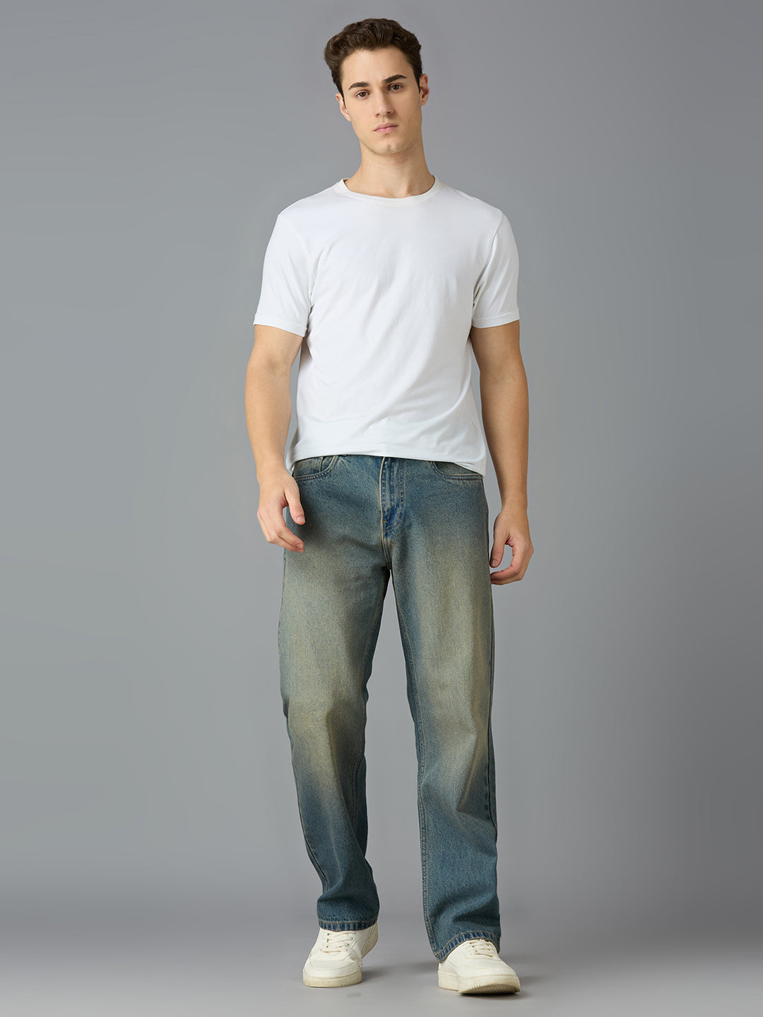 Vintage Heavy washed Straight Leg Jeans (Men, Khaki Tint)