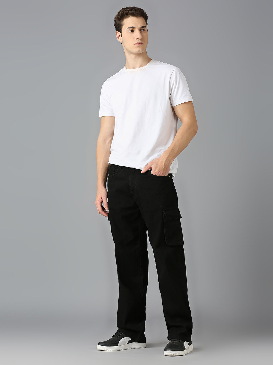 Men's Casual Street Multi-pocket Black Cargo Jeans