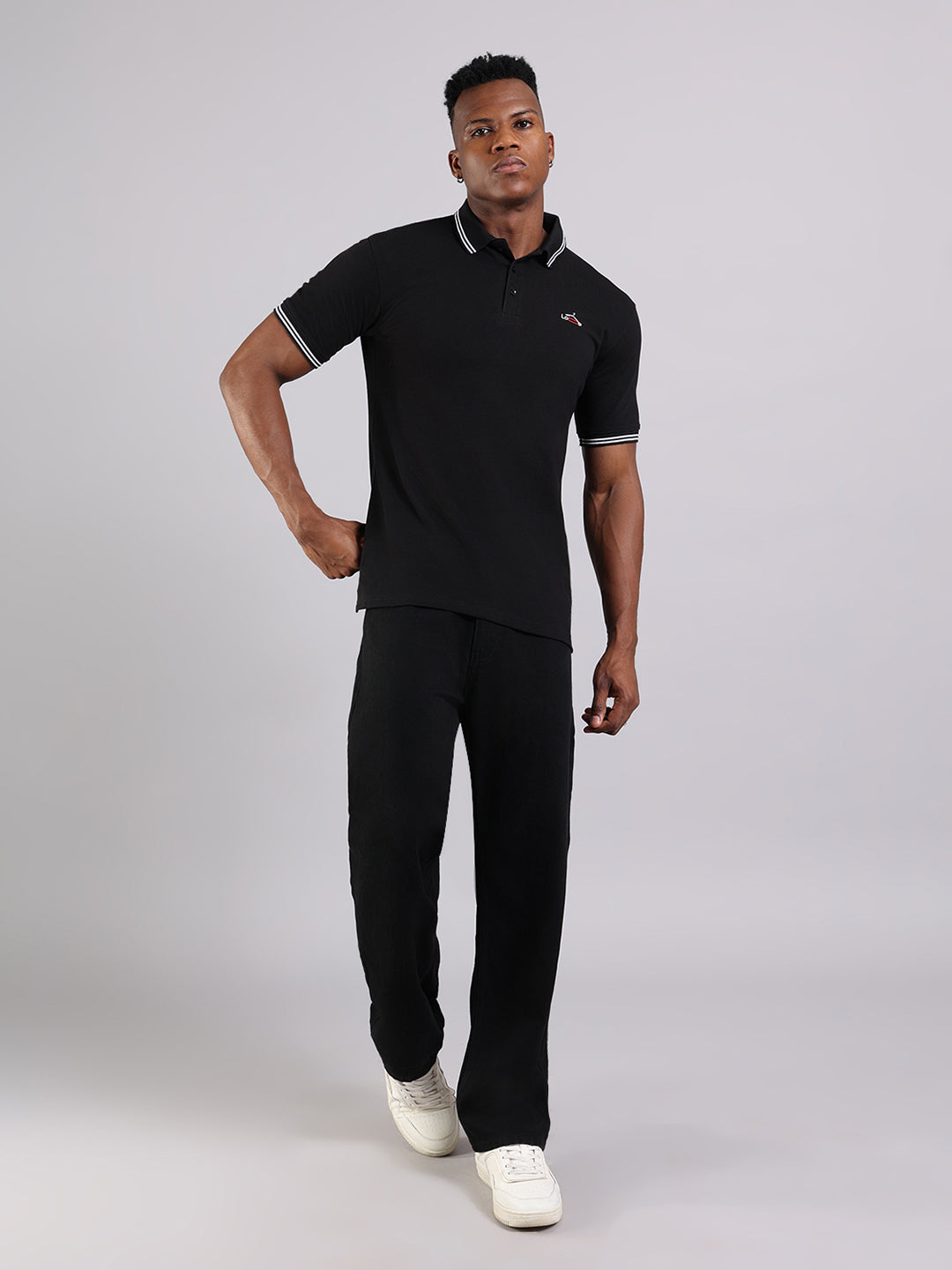 Timeless Black Cotton Polo T-Shirt