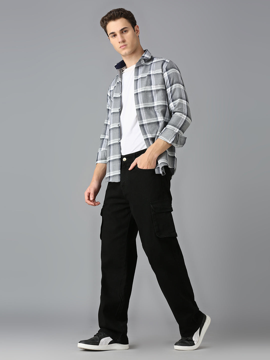 Men's Casual Street Multi-pocket Black Cargo Jeans