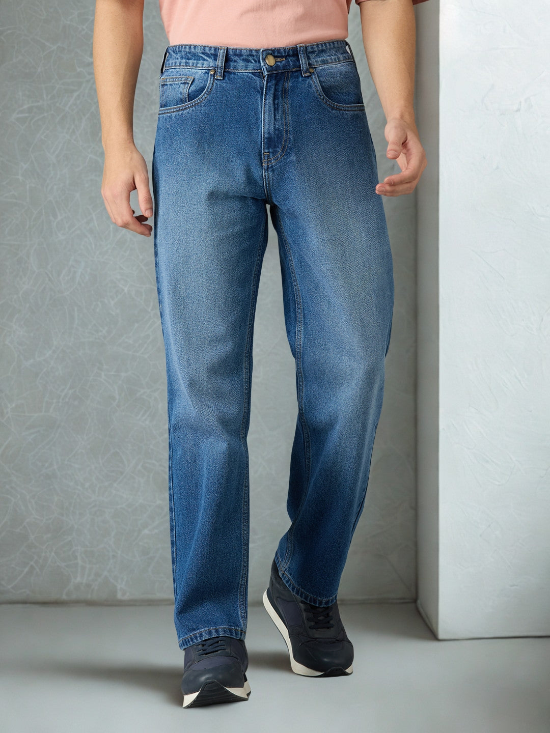 Men Light Fade Regular Fit Jeans - 100% Cotton, Navy Blue