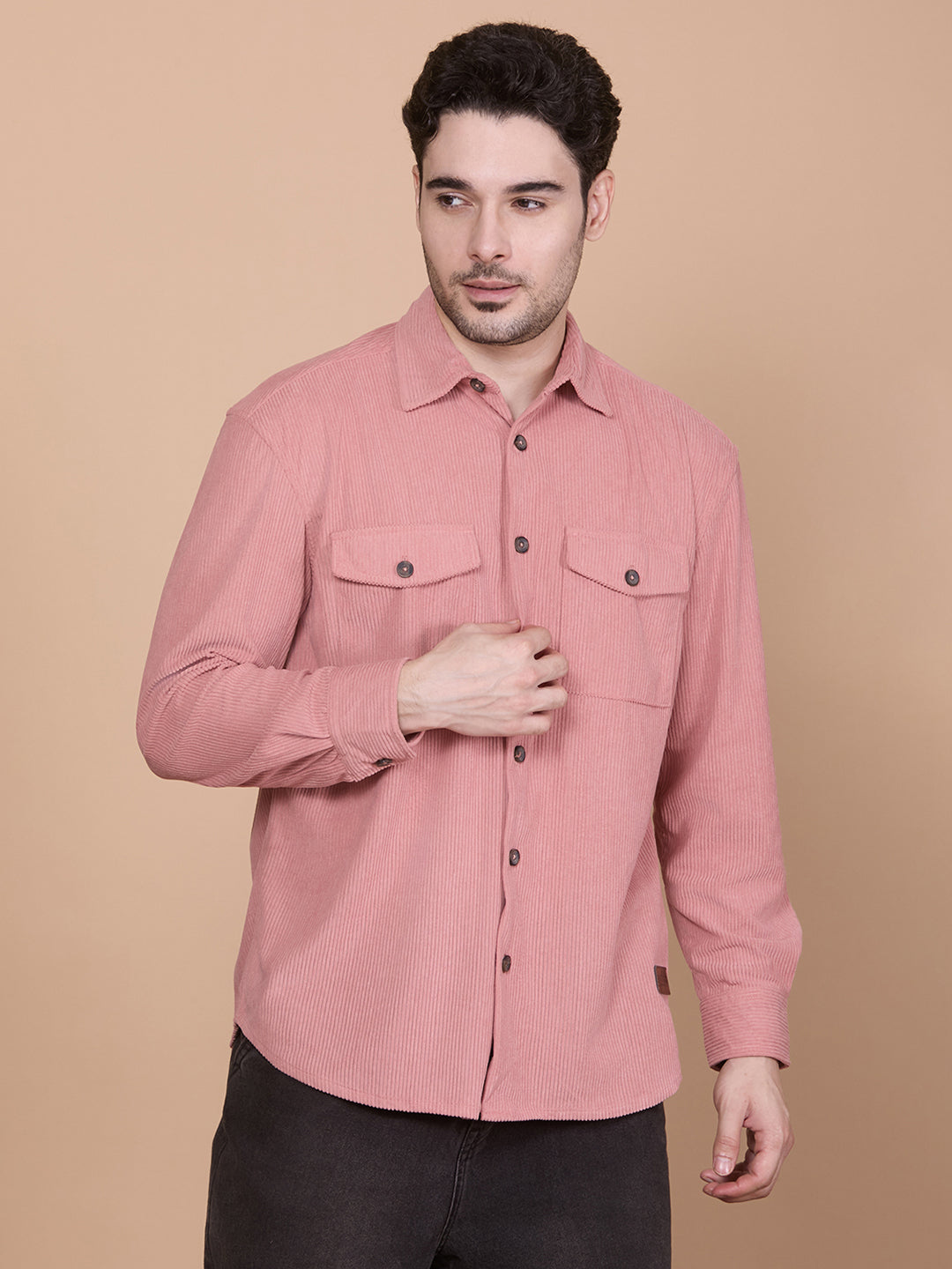 HangerLoop Relaxed Fit Classic Corduroy Shacket - Peach
