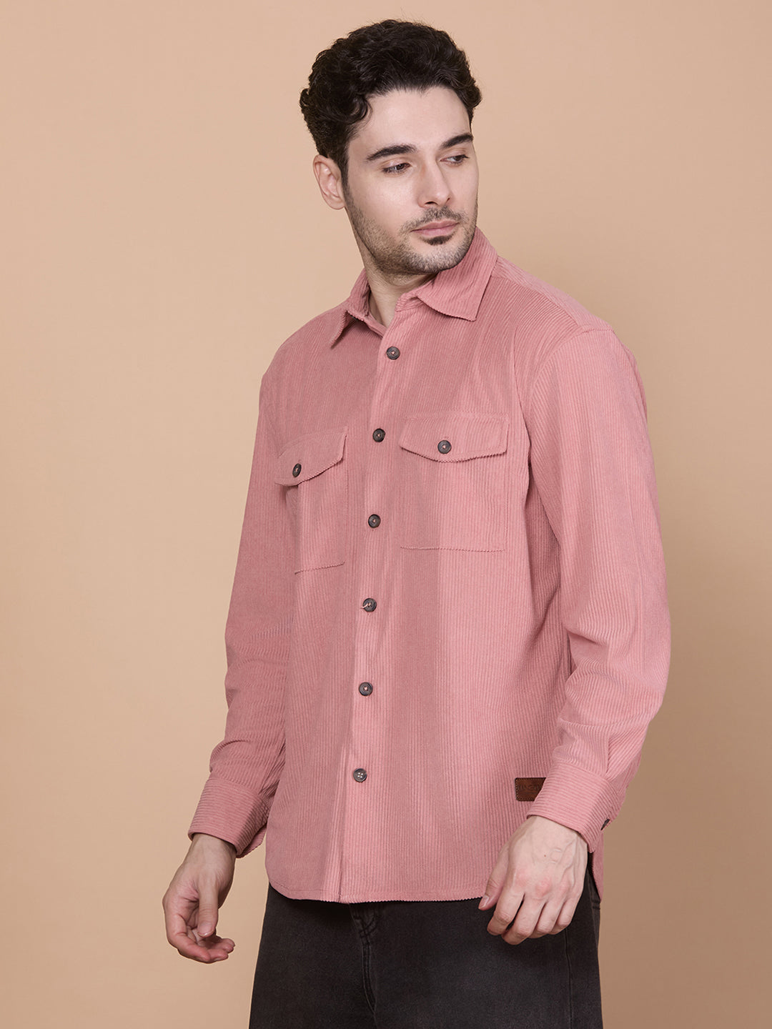 HangerLoop Relaxed Fit Classic Corduroy Shacket - Peach