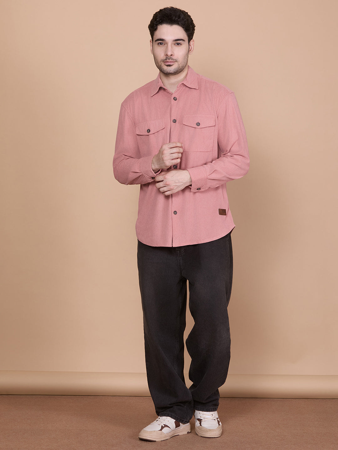 HangerLoop Relaxed Fit Classic Corduroy Shacket - Peach