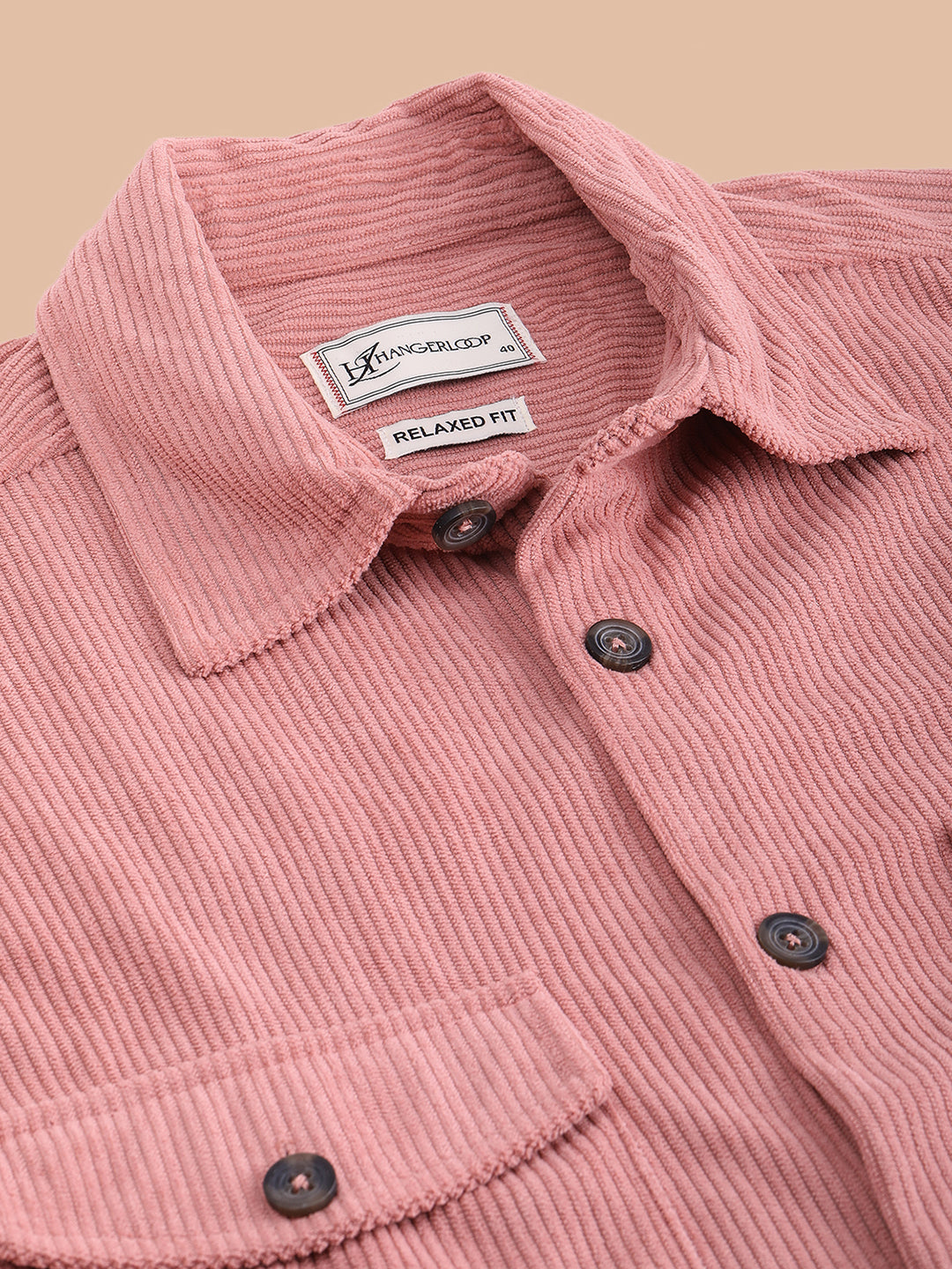 HangerLoop Relaxed Fit Classic Corduroy Shacket - Peach