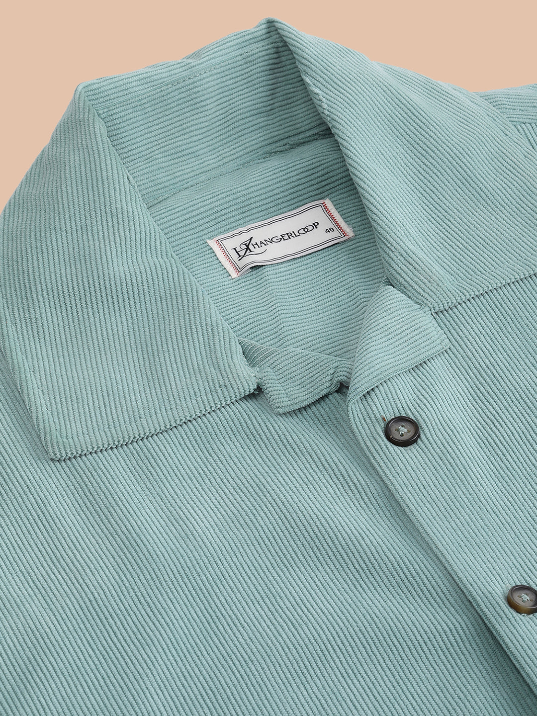 Relaxed Fit Half Sleeve Classic Corduroy Shirt - Green