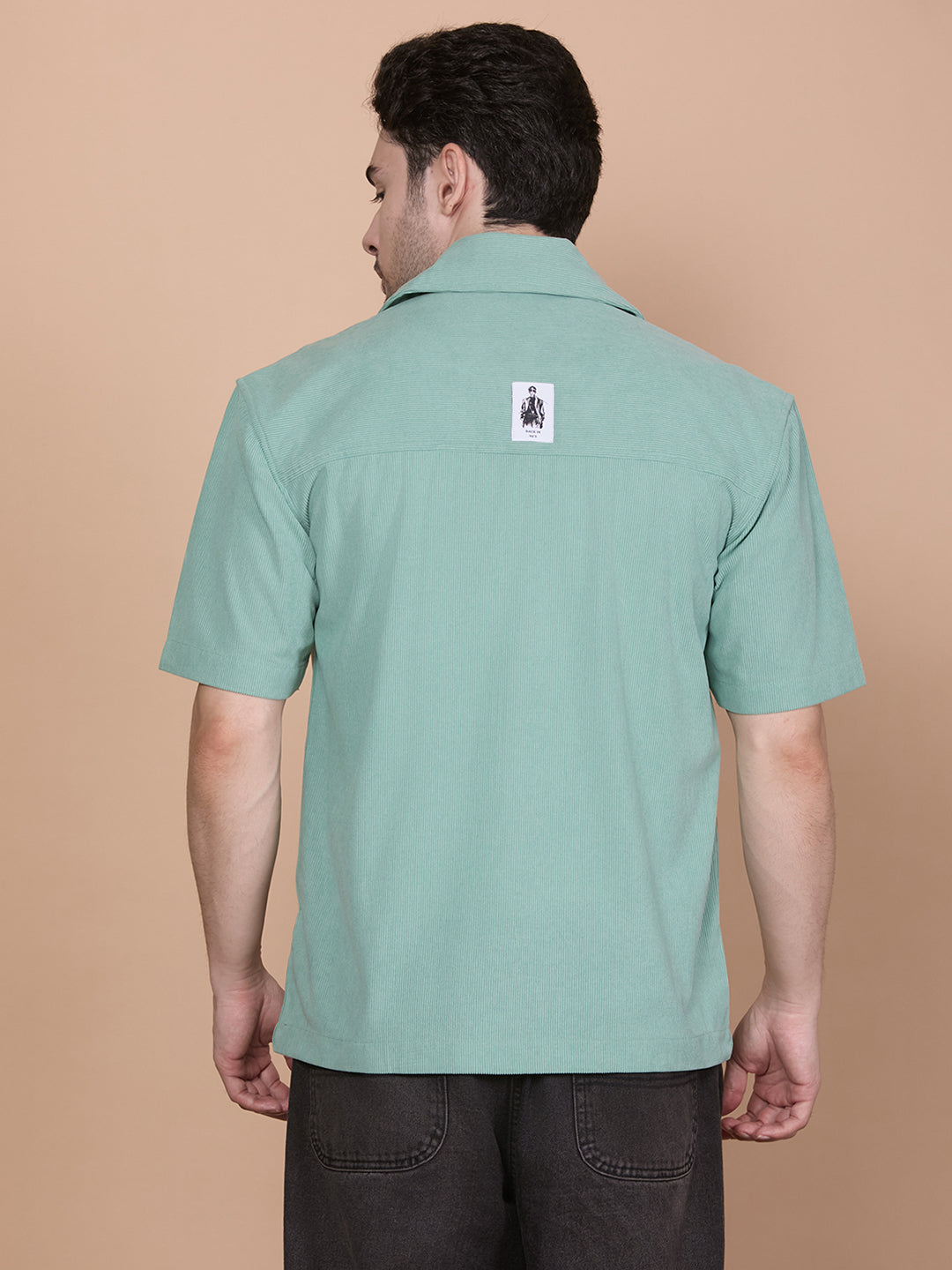 Relaxed Fit Half Sleeve Classic Corduroy Shirt - Green