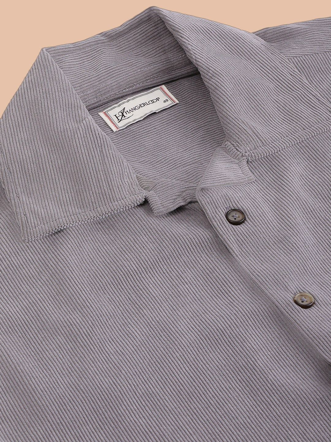 Relaxed Fit Half Sleeve Classic Corduroy Shirt - Light Grey
