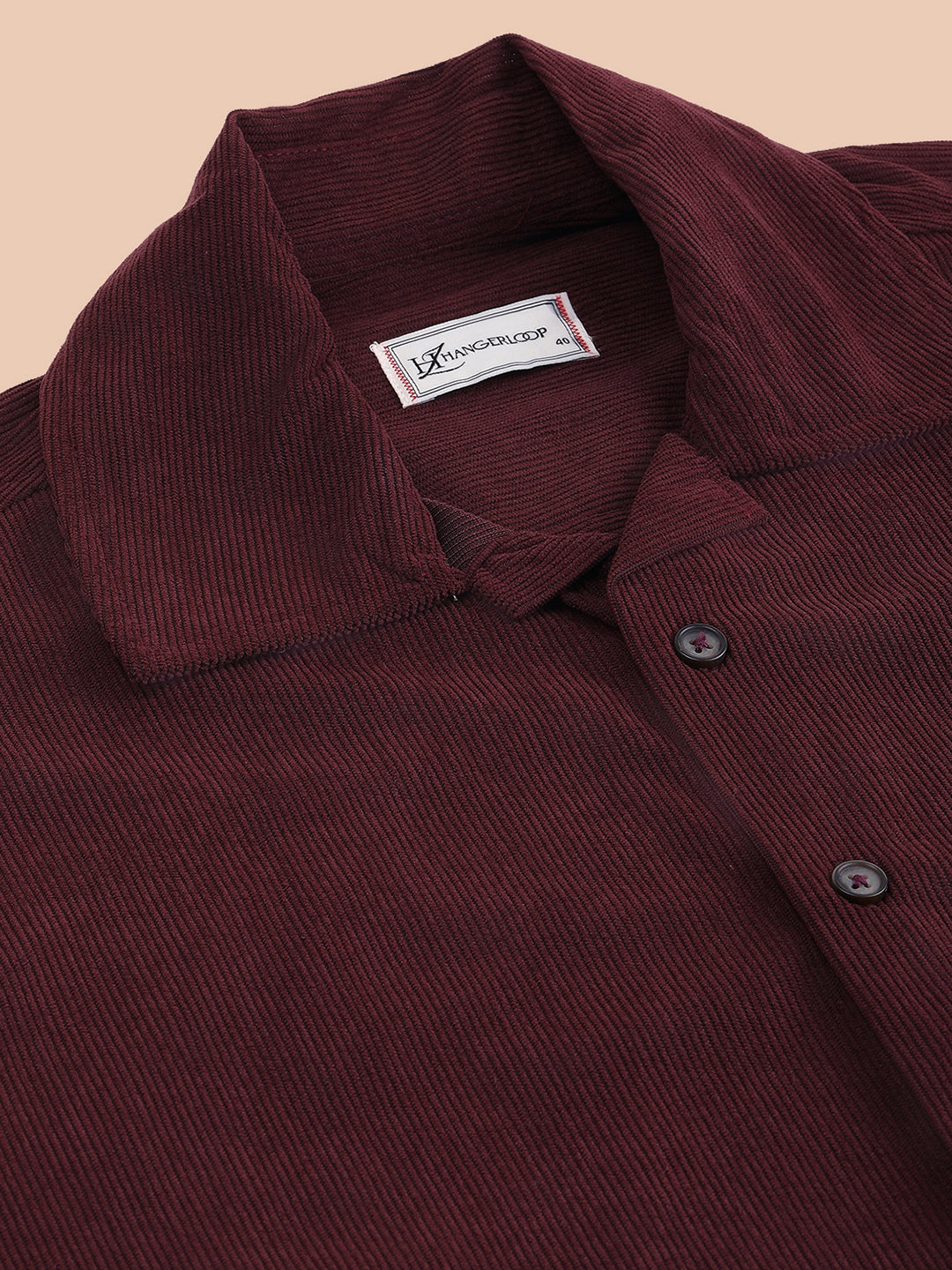 Relaxed Fit Half Sleeve Classic Corduroy Shirt - Wine