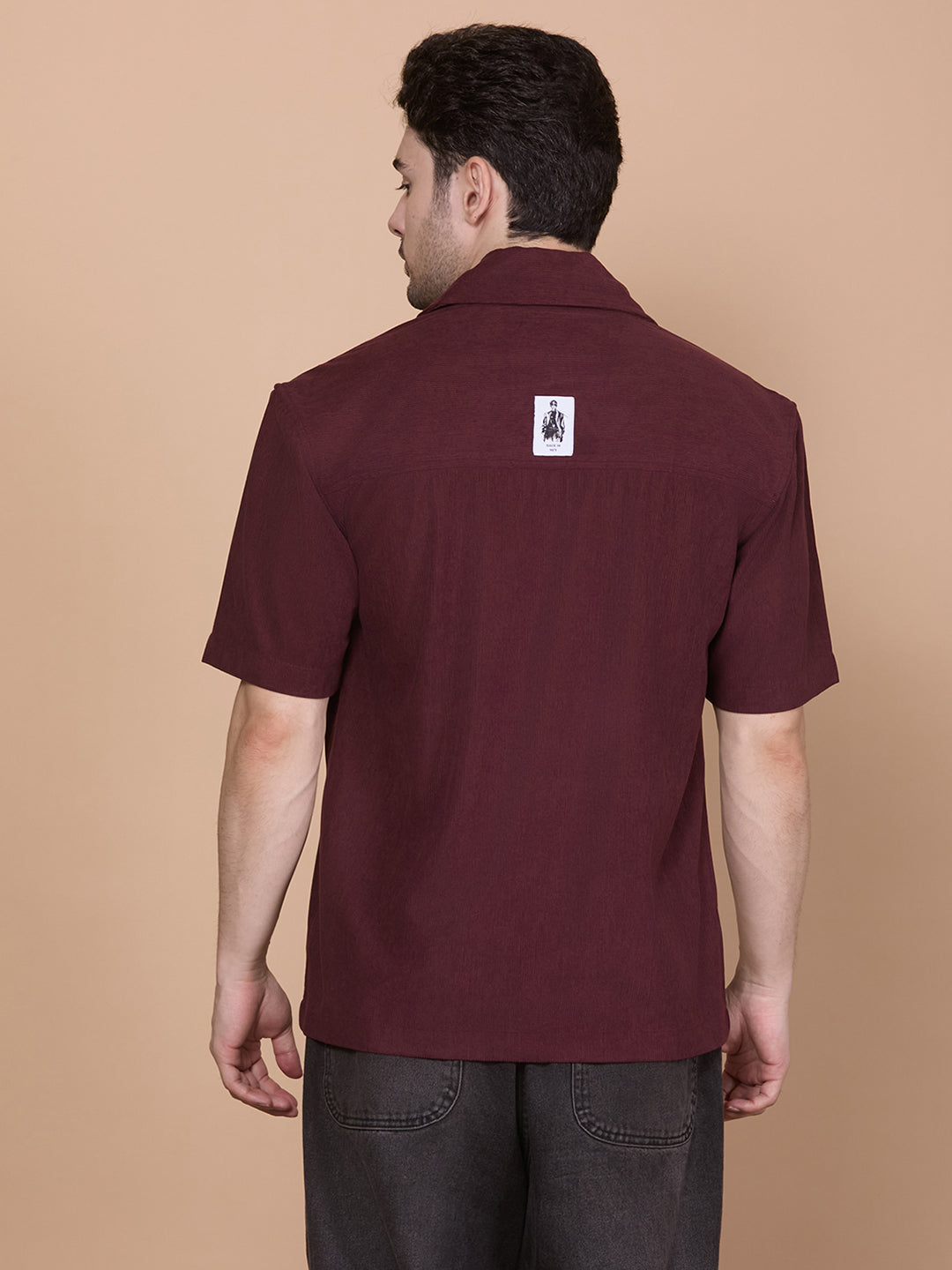Relaxed Fit Half Sleeve Classic Corduroy Shirt - Wine