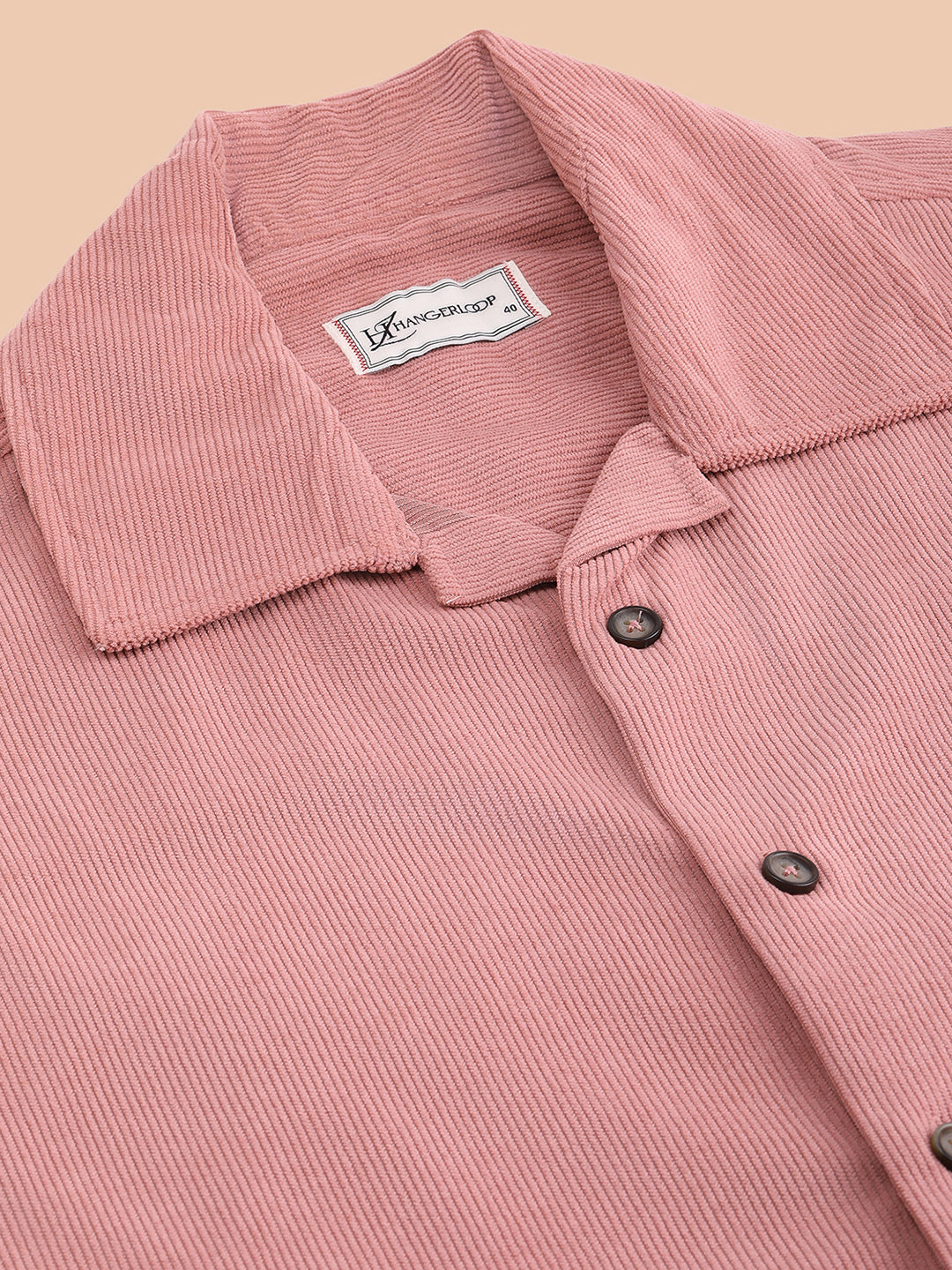 Relaxed Fit Half Sleeve Classic Corduroy Shirt - Peach