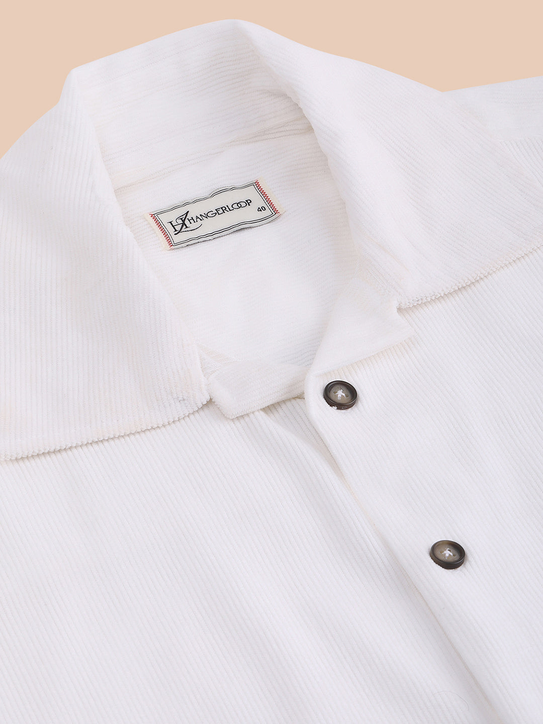 Relaxed Fit Half Sleeve Classic Corduroy Shirt - White