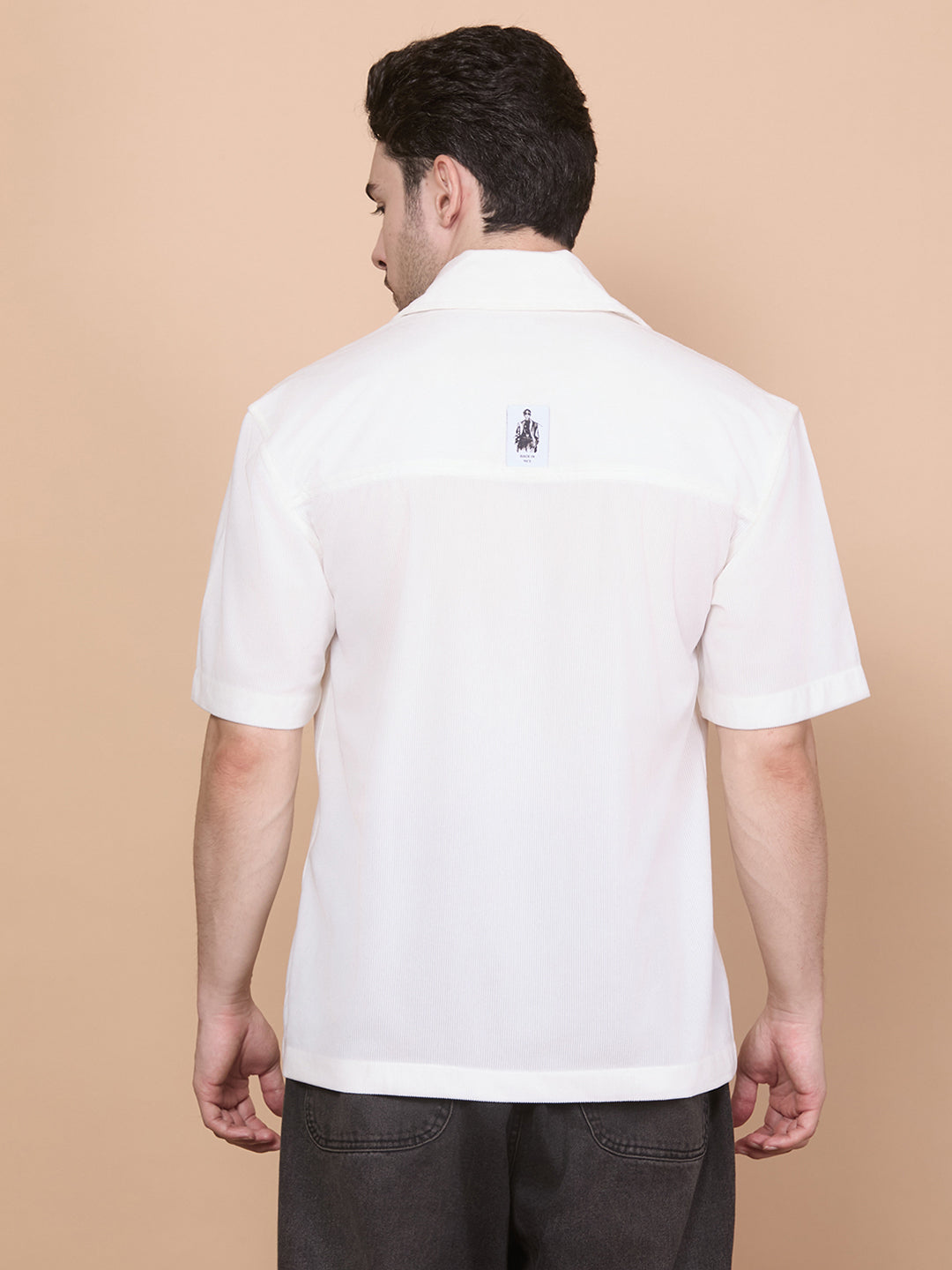 Relaxed Fit Half Sleeve Classic Corduroy Shirt - White