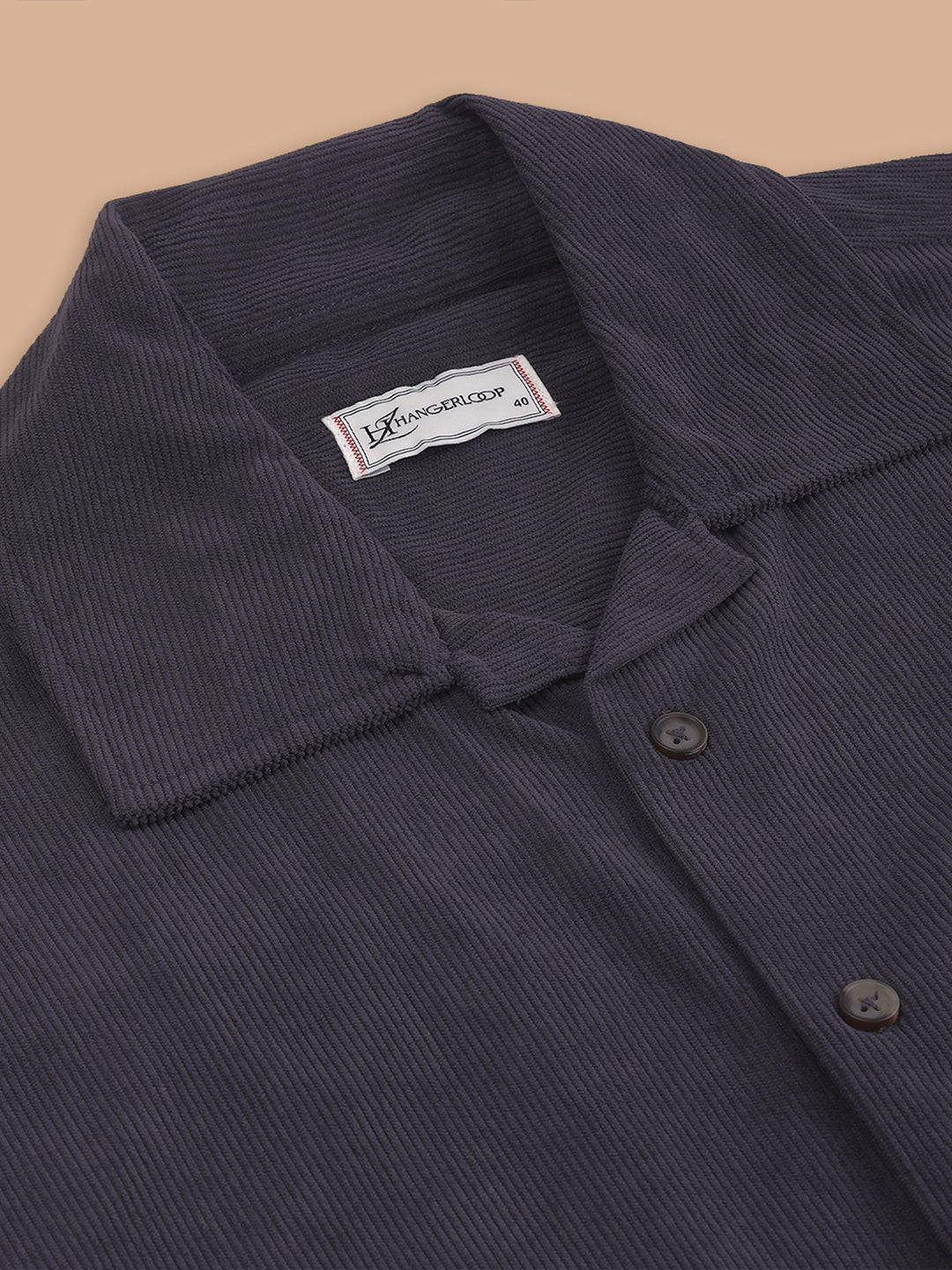 Relaxed Fit Half Sleeve Classic Corduroy Shirt - Dark Grey