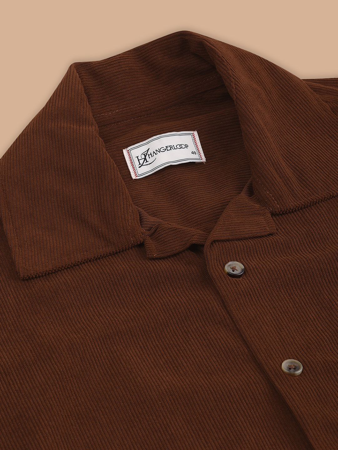 Relaxed Fit Half Sleeve Classic Corduroy Shirt - Brown