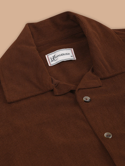 Relaxed Fit Half Sleeve Classic Corduroy Shirt - Brown