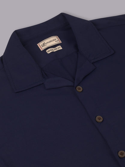 Opaque Printed Knitted Half Sleeve Shirt – Effortless Comfort & Style - Navy