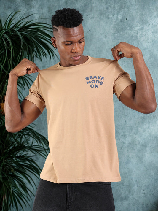 Beige Regular Fit T-Shirt - Brave Mode On