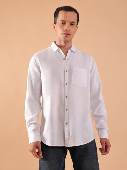 Men's Pure Linen Full Sleeve Shirt - Regular Fit, Cutaway Collar - White