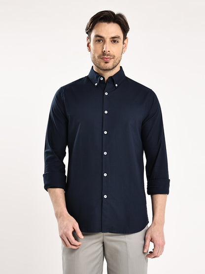 HangerLoop Men’s 100% Cotton Oxford Yarn Dyed Full Sleeve Shirt – Button Down Collar | Regular Fit - Navy