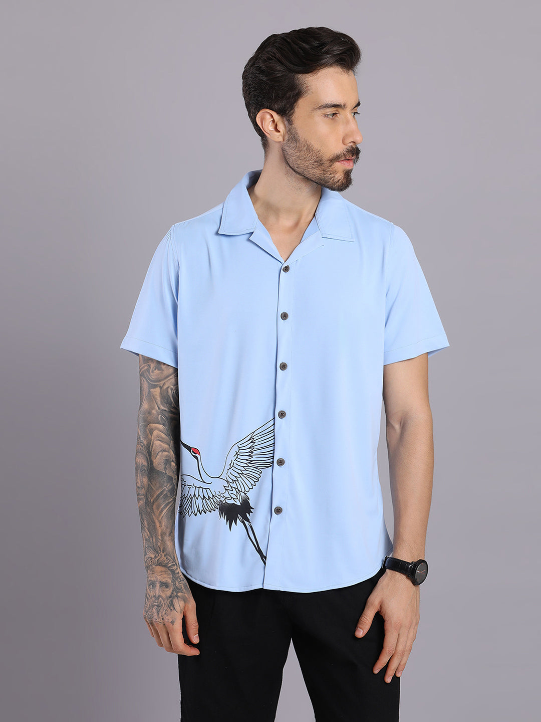 Opaque Printed Knitted Half Sleeve Shirt – Effortless Comfort & Style - Blue