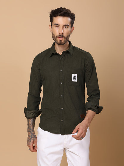 Men’s Corduroy Shirt – Regular Fit, Full Sleeve, Vintage 90’s Style - Olive
