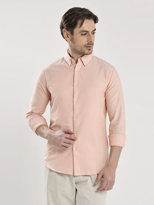 HangerLoop Men’s 100% Cotton Oxford Yarn Dyed Full Sleeve Shirt – Button Down Collar | Regular Fit - Peach