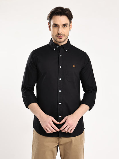 HangerLoop Premium Cotton Oxford Yarn Dyed Shirt – Regular Fit | Button-Down Collar - Black