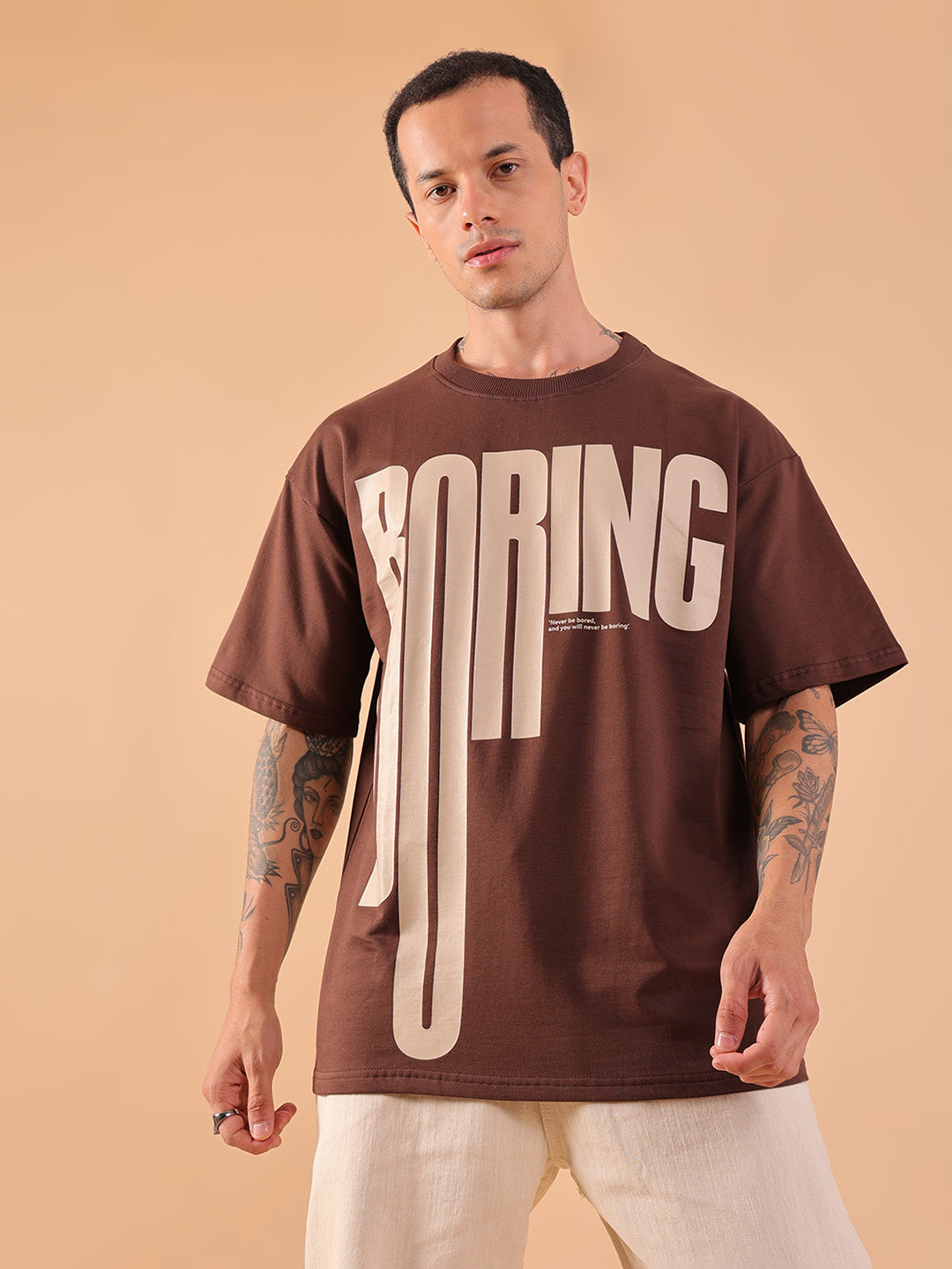 Oversized Brown Graphic Print T-Shirt | Unisex Streetwear Tee