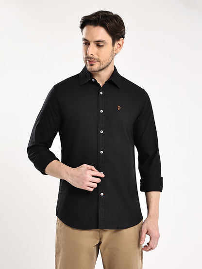 HangerLoop Men’s 100% Cotton Oxford Yarn Dyed Full Sleeve Regular Fit Shirt – Regular Collar - Black