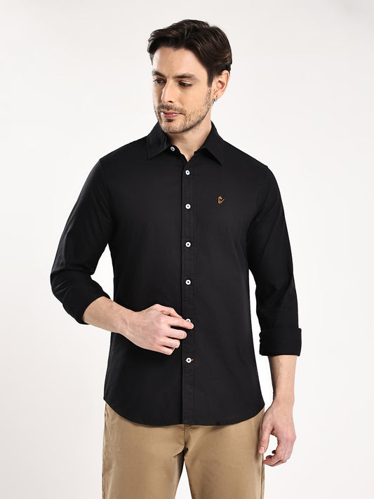 HangerLoop Men’s 100% Cotton Oxford Yarn Dyed Full Sleeve Regular Fit Shirt – Regular Collar - Black